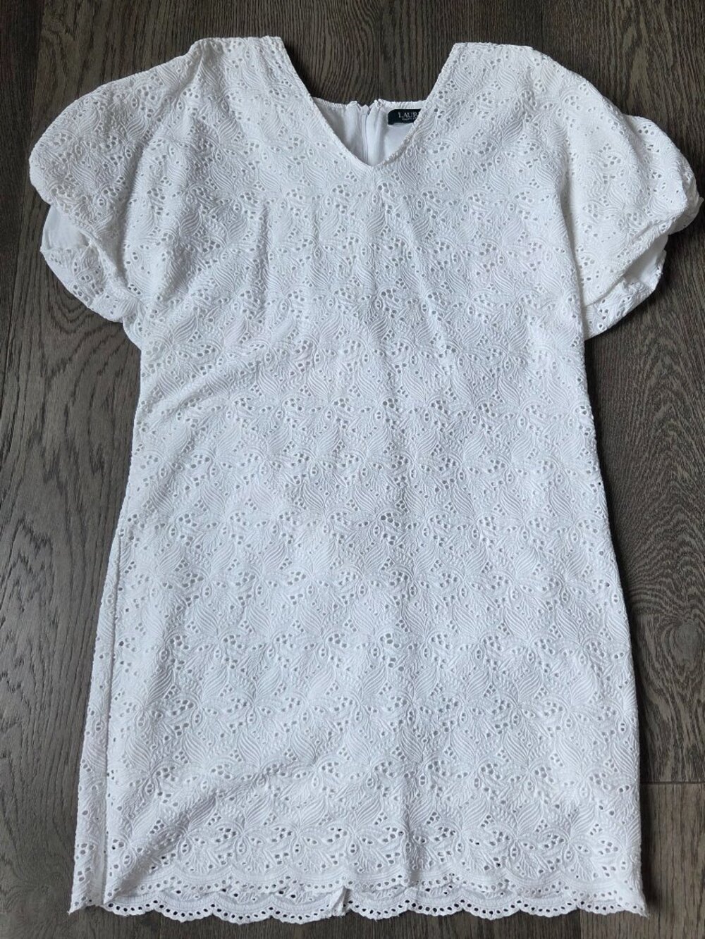 Ralph Lauren Eyelet white short dress puff sleeces v neck cotton